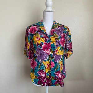 Christian Dior Hawaii Shirt Floral pink Flowers Top Blouse Collar short Sleeve